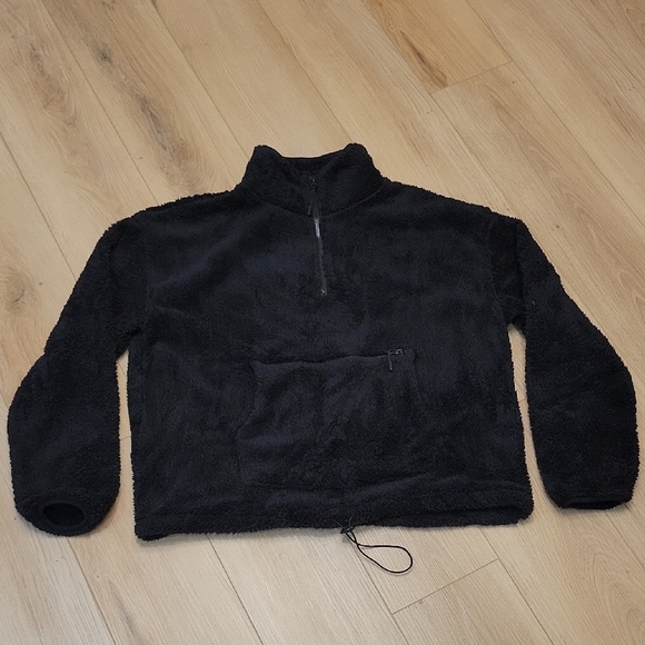 Black Sherpa Pullover 3/4 Zip with Front Pocket Soft Cozy SIZE XXXL/3XG - Picture 1 of 13